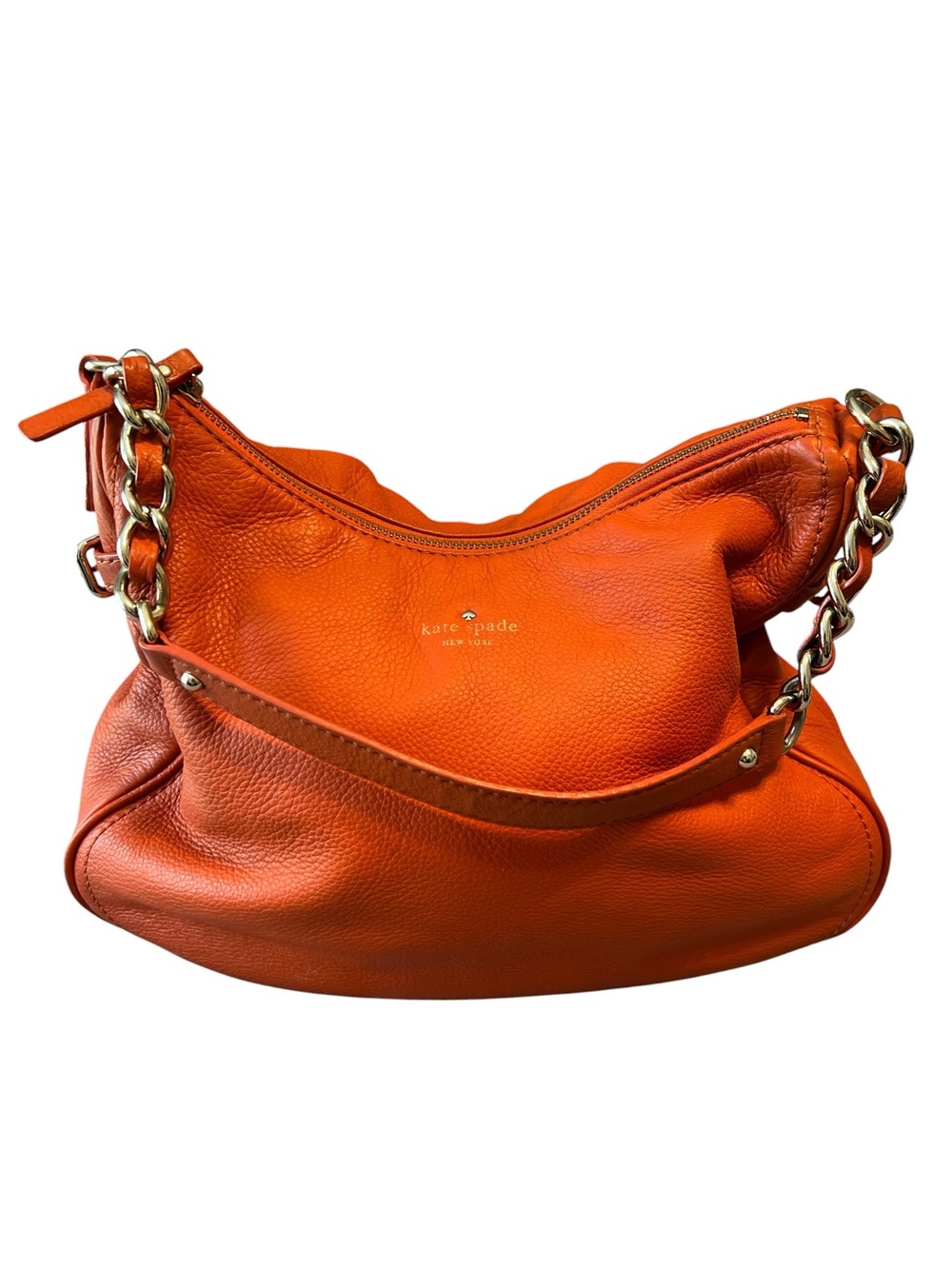 kate spade Orange Pebbled Leather Hobo with Gold Chain Strap